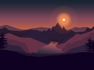 Sunset art ba2desin background beautiful design graphic illustration illustrator landscape landscape design landscape illustration mountain nature sunny sunny day sunset vector vector art vector illustration