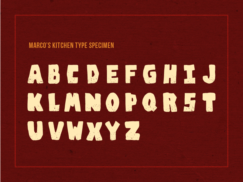 Marco's Kitchen Type Specimen alphabet concept design font font design food illustrator kitchen lettering specimen type type treatment typography