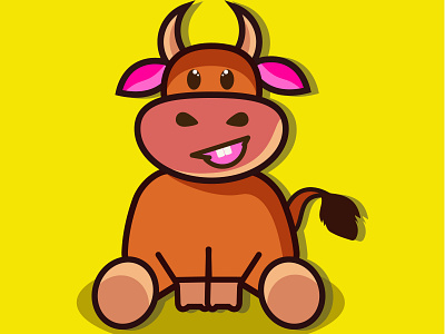 Cute Cartoon Bull on a yellow background animation art design graphic design icon illustration logo typography vector