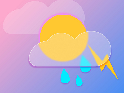 Сlouds with rain and un icon iolated on pink background. Rain cl