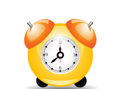 Alarm clock on white background with orange bells. Vecctor illut metal