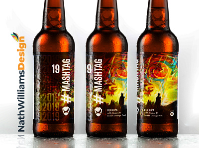 #Mashtag 19 beer label bottle label branding design illustration package design packaging