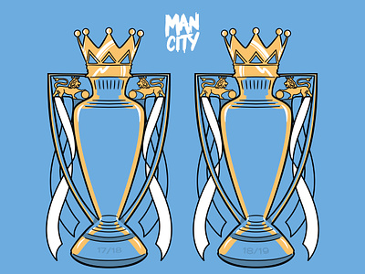 Back 2 Back Man City Trophies champion championship illustraion man city premier league soccer trophy