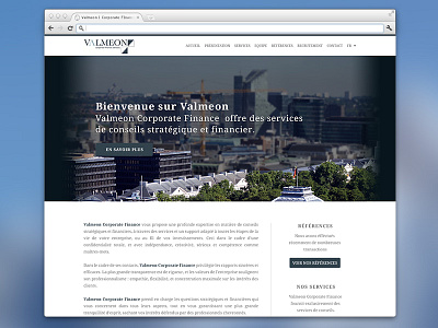 Valmeon home page screen bank finance services strategy