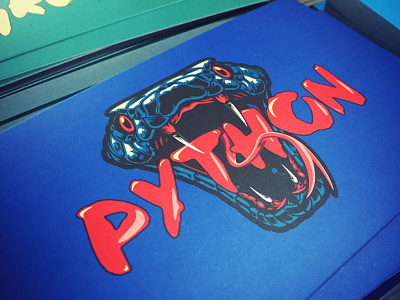 Python animal design graphic illustration postcard printing program python snake