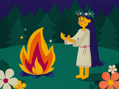 folk holiday art fire flat folk girl holiday illustraion russian tradition traditional vector