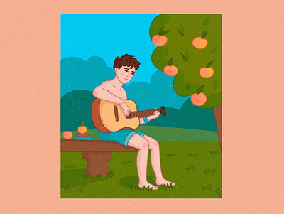 a boy with apples art boy call me by your name flat guitar illustraion summer vector