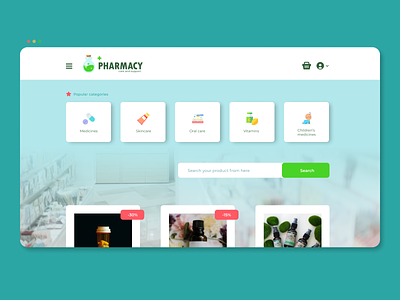 Pharmacy logo and website header design header landing logo pharmacy vector website