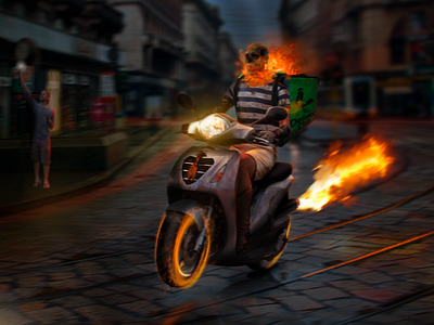 Ghost courier art delivery fire ghost illustration motocykle photoshop