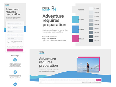 Policy hunter branding and website mockups blue branding design icon logo pink typography ui ux waves website