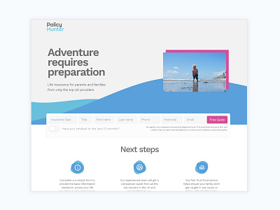 Policy Hunter website blue branding design form typography waves website