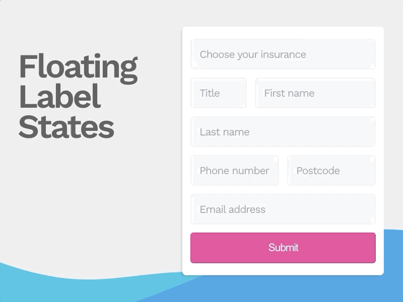 Floating label states blue design form typography ui ux waves