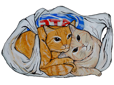 Cats in ATB pocket animal illustration cats gouache illustraion illustration art lineart pocket postcard red