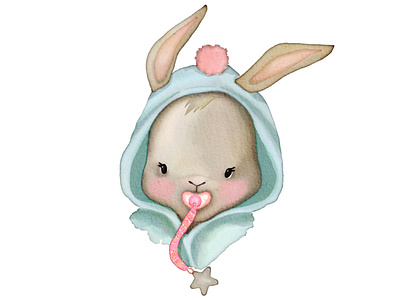 Watercolor bunny illustration animal illustration blue bunny green illustration pink postcard design procreate rabbit rabbit illustration rabbit logo watercolor