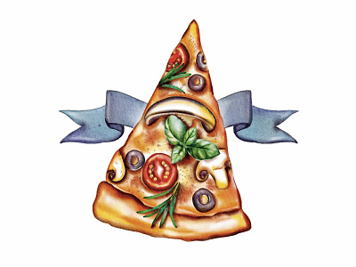 In pizza we trust digital green greens illustration italy logotype orange pizza pizza logo pizzeria postcard design procreate tomato watercolor