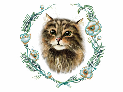Romantic cat’s portrait animal illustration character graphic design illustration procreate watercolor