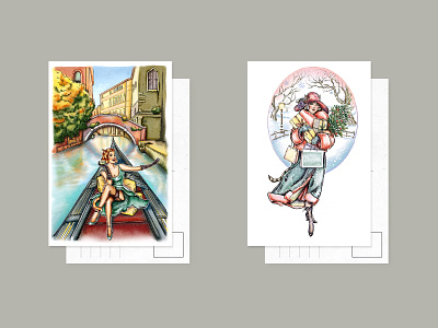 Postcards character design illustration postcard design procreate watercolor