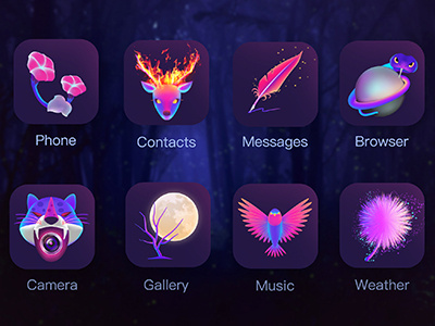 Misty Forest animals bird browser dandelion dark deer dreams icon icons leopard messag phone