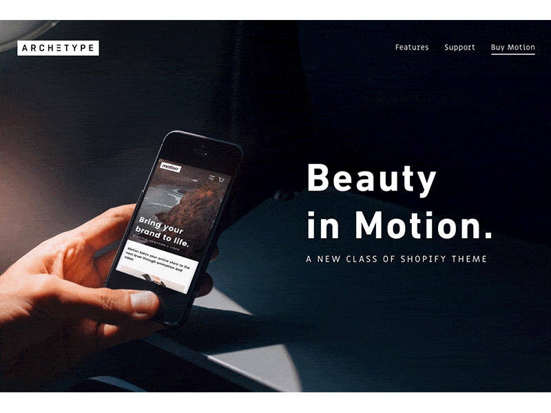 Shopify Themes by Archetype animation ecommerce minimal motion product shopify template theme transition typography video