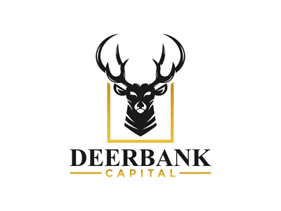Deerbank capital animal logo black logo concept design illustration literal mature logo modern logo playful shield logo white background