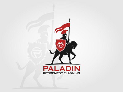 Paladin Retirement Planning black and white concept design geometic horse illustration literal logo mature logo red soldier spartan logo