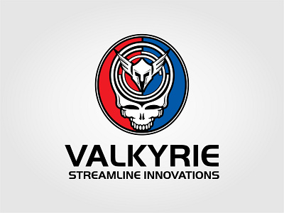 Valkyrie Streamline Innovations black and white blue concept design geometic illustration literal modern logo red skull logo spartan