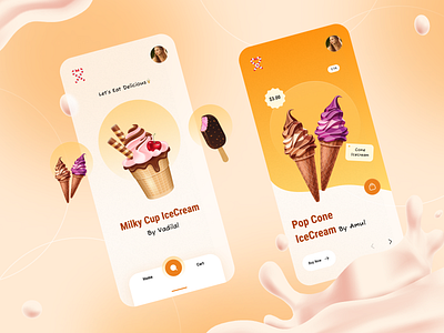 Icecream Ecommerce Mobile App app branding design ecommerce graphic design icecream illustration kids typography ui ux vector