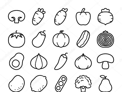 Fruit And Vegetable Themed Icons And Flat Style