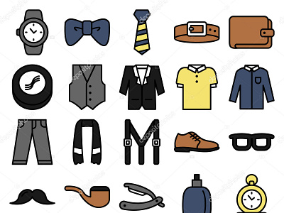 Men's Fashion Themed Icons And Flat Style Accessories