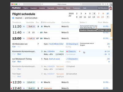 Flight schedule for Tunnel Tech Booking System admin design product design ui ui ux design ui ux uidesign uiux ux web app