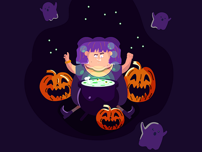 witch craft adobe illustrator design funny ghost halloween illustration light potion potions pumpkin shadow spooky witch