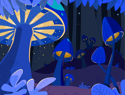 mushroom forest adobe illustrator fairy fantasy forest illustration landscape light mushroom night