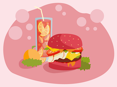 Homage to Burger Lunches adobe illustrator aperoli burger design dribbble dribbbleweeklywarmup fast food food fruit homage illustration junk pink tangerine