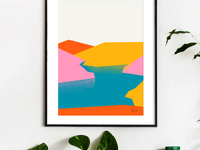 Llyn Brianne bold bothy colour design digital art illustration lake landscape mountain print screenprint texture water