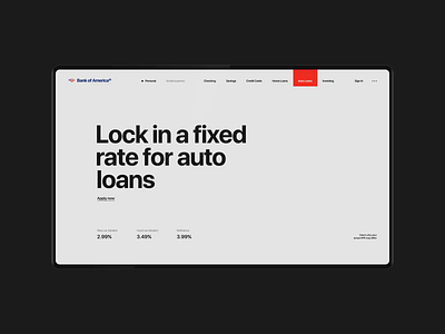 Bank Of America Website — Rethinking. Auto Loans animation design minimal ui ux web