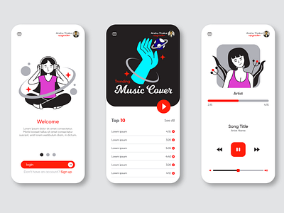 Music app ui adobe illustrator adobexd app design icon mockups typography ui ux vector web