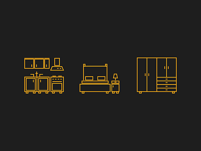 Working on Some Icons for a Website bedroom carpenter closet fontlab grid icon illustration kitchen outline icons vector