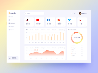 Social media popularity dashboard infographic ui ux