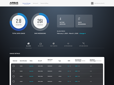 Airbus Portal dark dashboard data flight graphic icons modern portal table tech