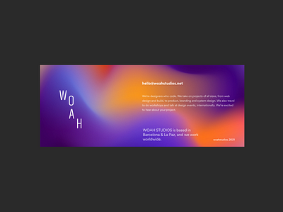 Woah Studios. Footer agency creative design footer gradient purple