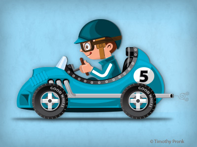 Boy Racer boy car cartoon cute illustration motorsports race racecar retro vector