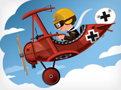 Little Red Baron airplane art cartoon fun illustration pilot red baron triplane vector