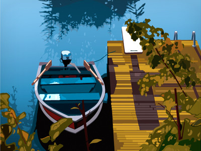 Lakeside boat illustration vector