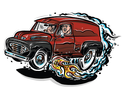 1948 Ford Panel Truck cartoon hot rod truck