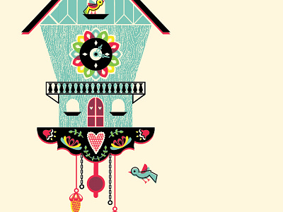 Cuckoo Clock clock cmyk folk illustration screen print