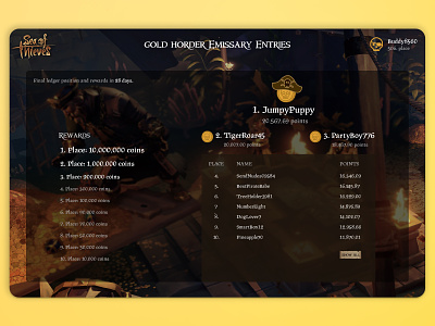 Sea of Thieves Leaderboard app design badges creative desktop game game design game leaderboard graphic design leaderboard leaderboards pirate game pirates ranking ui ui interface ux