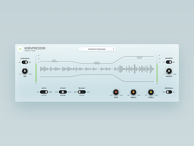 Korvpressor — Audio user interface design app application au audio compressor design gui interface knob plugin software sound ui vst