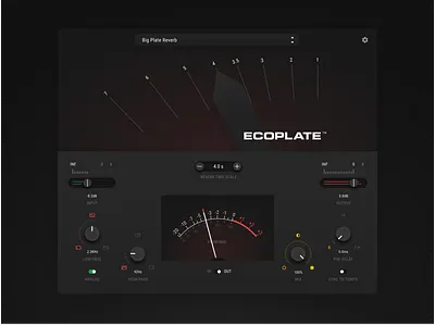 Ecoplate — VST, AXX, AU plugin interface design app application audio dark design echo gui interface knob minimal modern plugin reverb slider software sound ui user interface vst vu meter