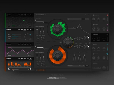 Softube's Parallels — VST Synth UI design app application audio dark design gui interface knob parallels plugin sketch slider softube software sound synth ui vst waveform