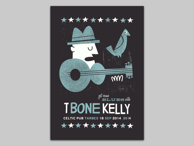 T-Bone Kelly gigposter poster blues gig poster illustration screenprint silkscreen tarbes